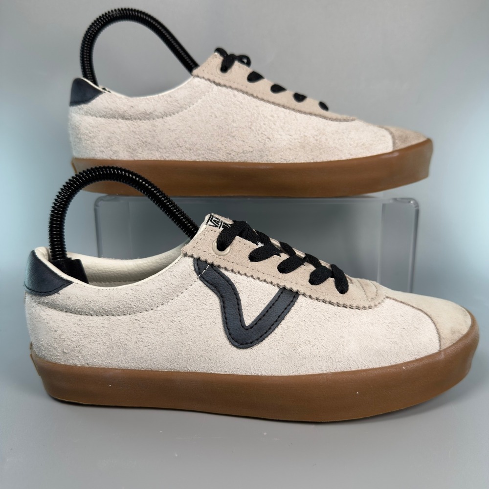 Vans Sport Low Womens 7 Skate Sneaker Suede Beige Blue Gum Low Lace Up Shoe